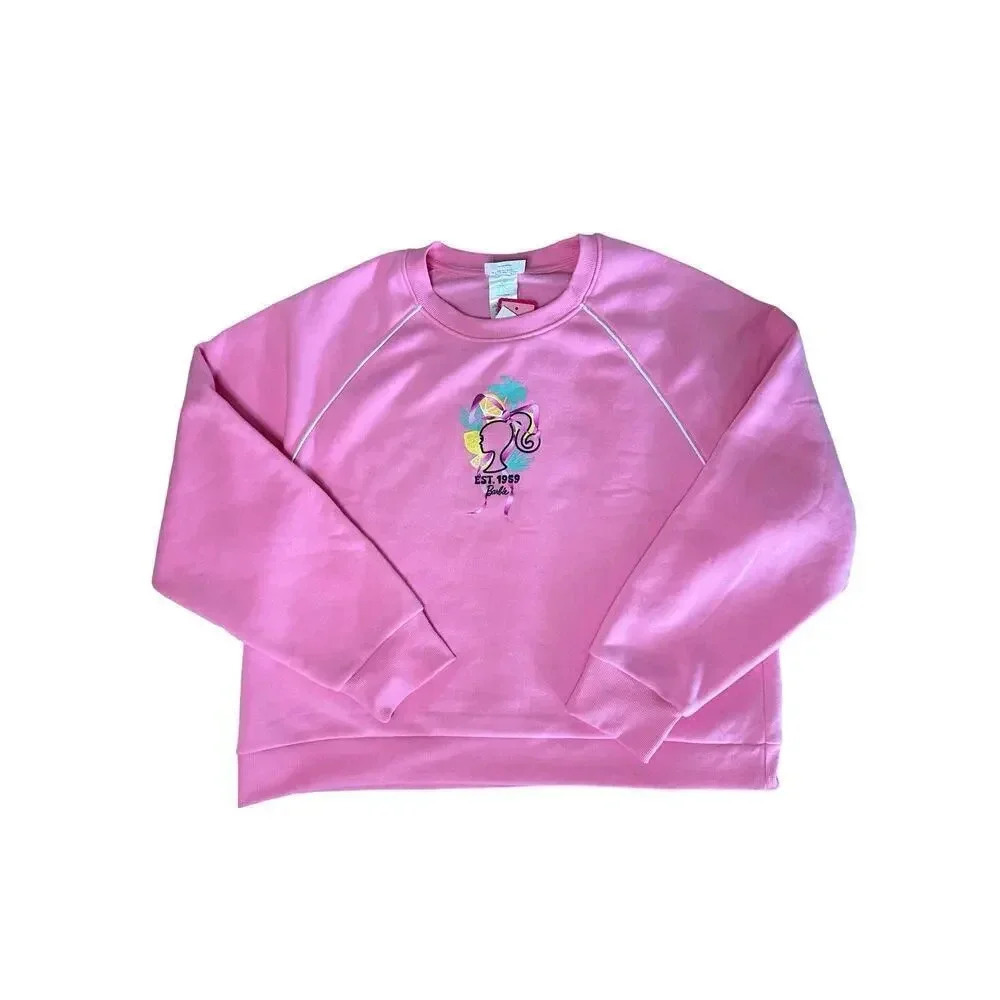NWT Barbie womens pink sweatshirt with graphics on front and back size large